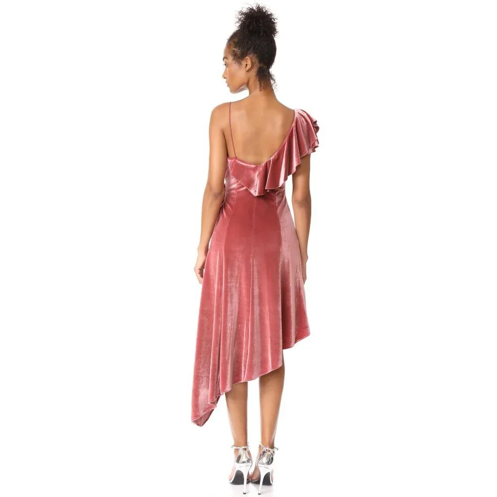 💥BREATHTAKING!💥RARE! Self Portrait Devore Blush Velour Asymmetrical Dress - Picture 3 of 15